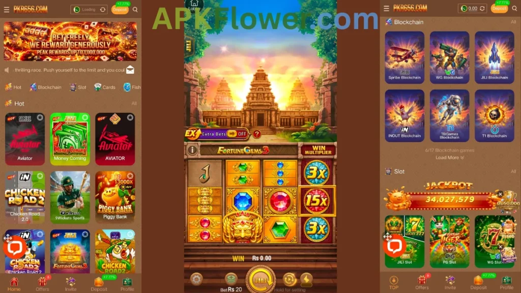 PKR656 Game APP home dashboard, internal interface and down dashboard of game