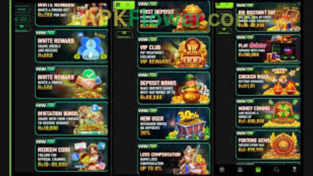 Win786 Game APP promotion, mission and rewards sections of game